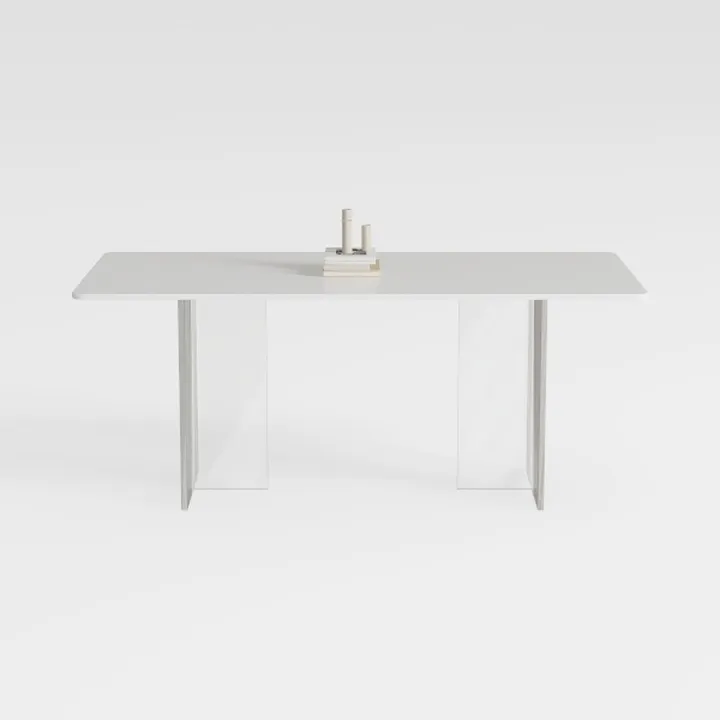Minimalist White Solid Wood Modern Dining Table 3D Model