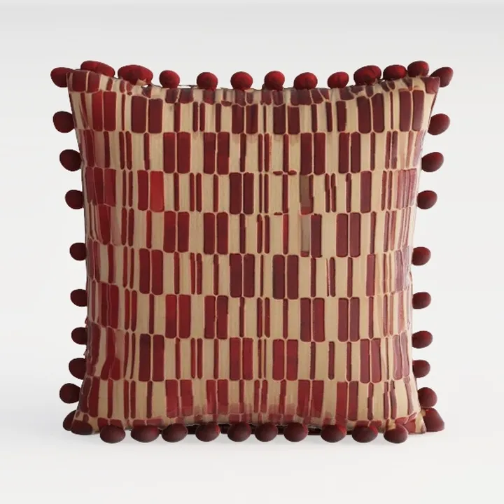 Bohemian Pom Pom Trim Woven Throw Pillow 3D Model