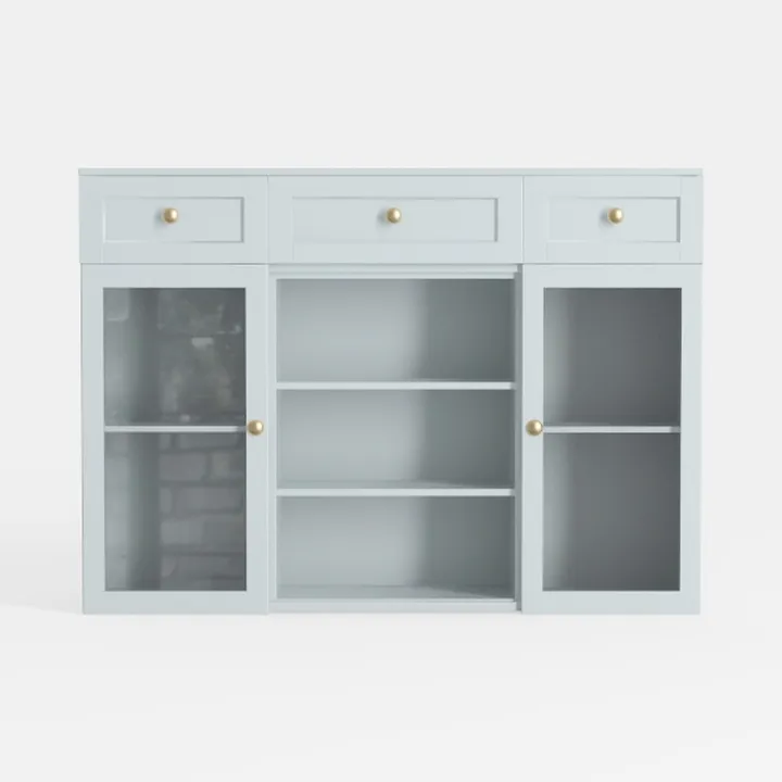 Minimalist Light Blue Glass Door Storage Cabinet 3D Model