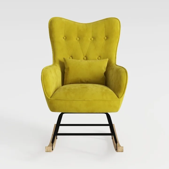Modern Yellow Velvet Tufted Wingback Rocking Chair 3D Model