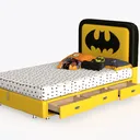 Cartoon Batman Themed Yellow Leather Storage Bed 3D Model Left 45 Degree View