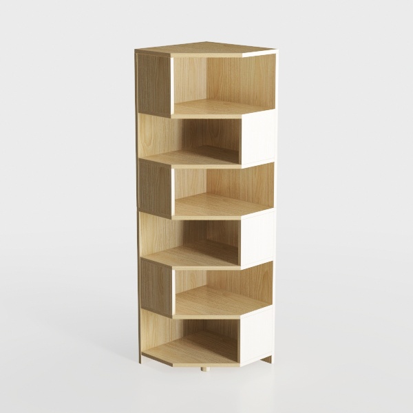 Corner Bookshelf with Drawers, 5 Tier Fluted