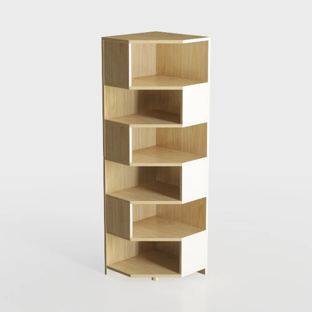 Corner Bookshelf with Drawers, 5 Tier Fluted