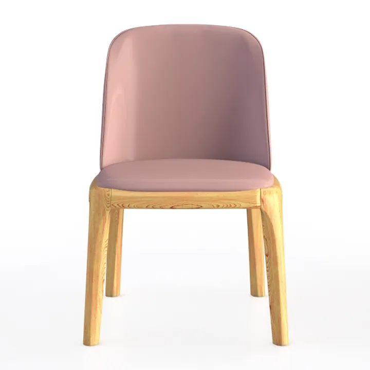 Modern Solid Wood Pink Leather Upholstered Dining Chair 3D Model