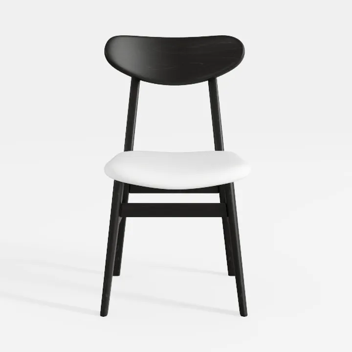 Mid Century Modern Black Solid Wood White Fabric Dining Chair 3D Model
