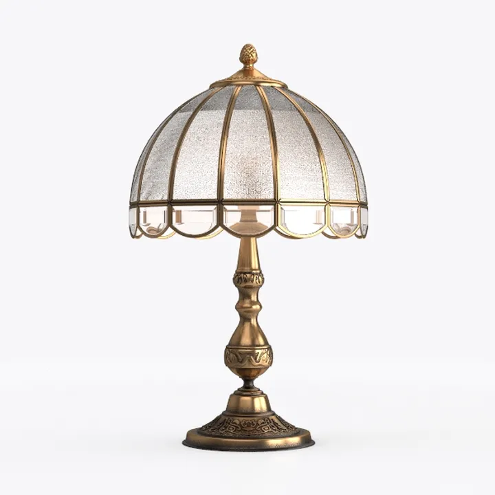 Vintage Brass Glass Table Lamp 3D Model