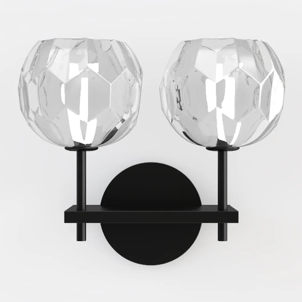 Black 2-Lights Wall Sconce Lighting with Seeded