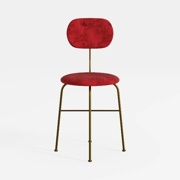 Modern Red Velvet Upholstered Brass Metal Dining Chair 3D Model