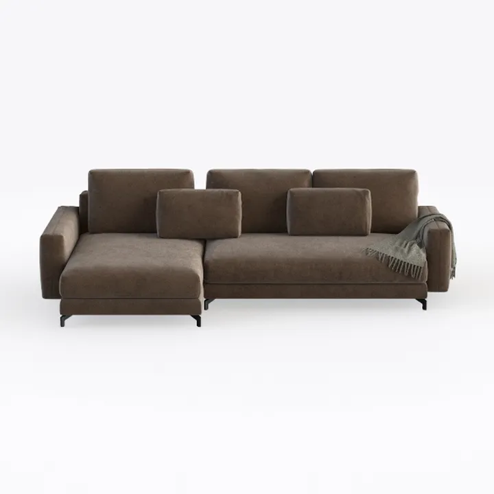 Minimalist Brown Fabric L Shape Sectional Sofa 3D Model