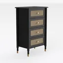 Black Wood Rattan Accent Dresser With Gold Accents 3D Model Right 45 Degree View