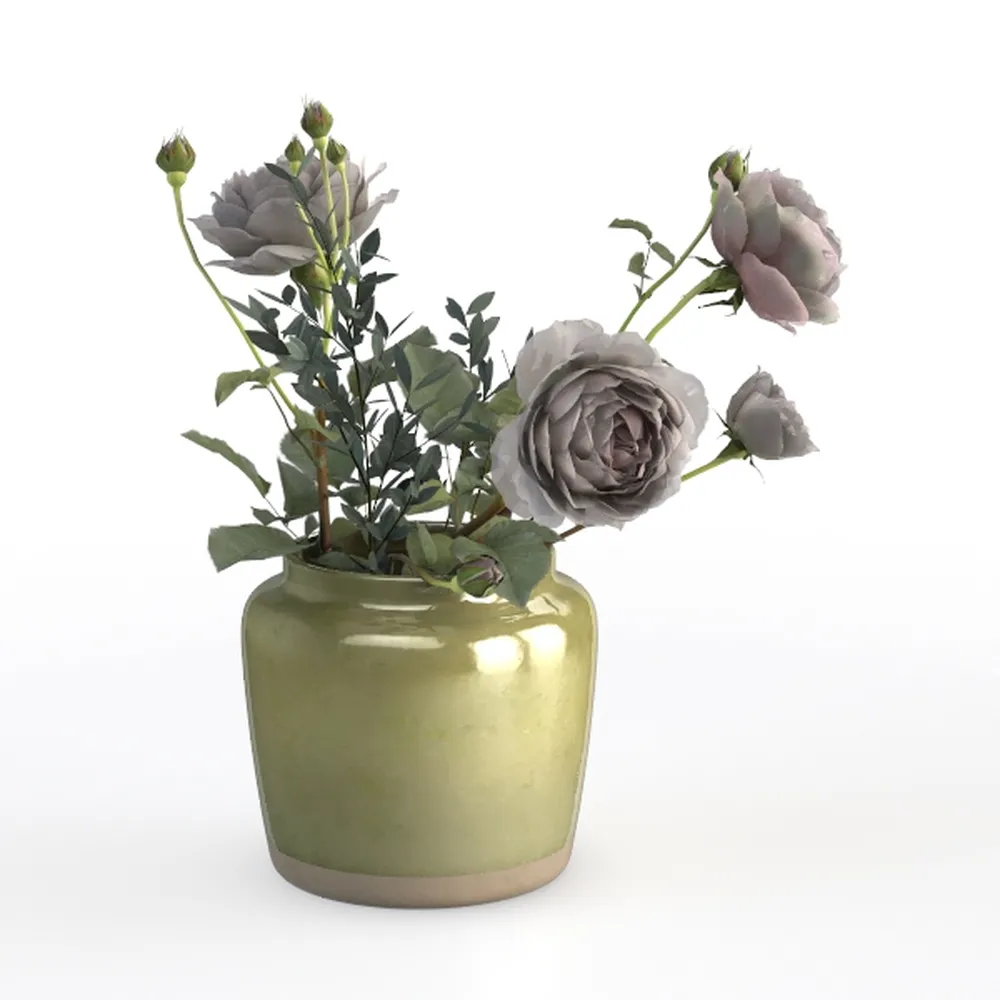 Ceramic Vases Set of 3, Green & Beige Chinoiserie