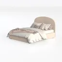 Queen Bed Frame, Cream Soft Bedframe with Rounded Left 45 Degree View