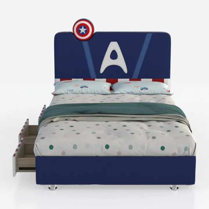 Cartoon Captain America Themed Kids Storage Bed With Drawers 3D Model