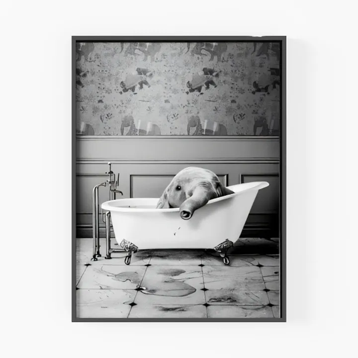 Vintage Porcelain Clawfoot Bathtub Funny Elephant Art 3D Model