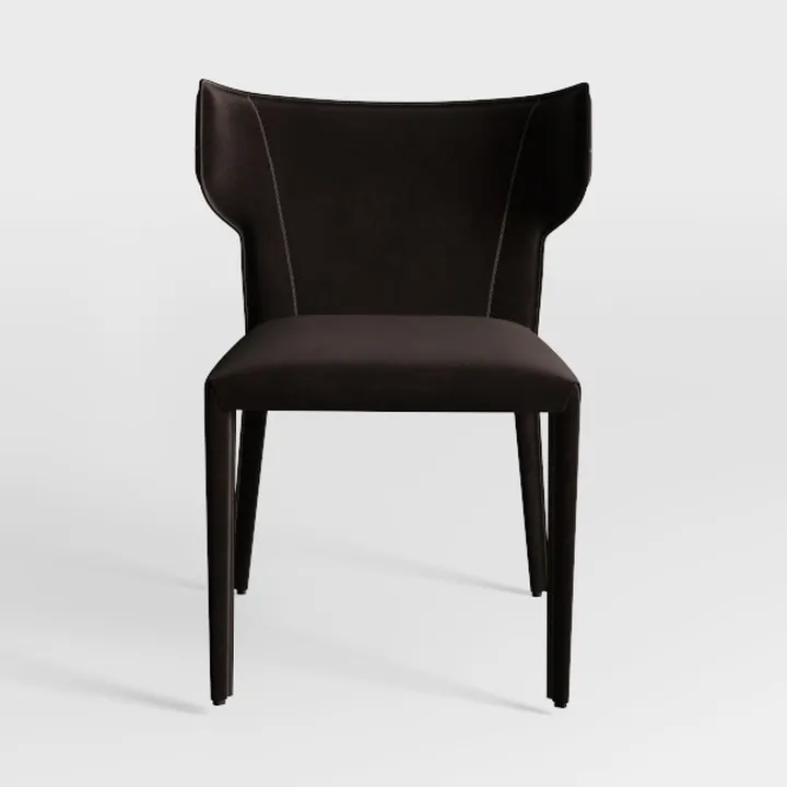 Minimalist Dark Brown Velvet Upholstered Dining Chair 3D Model