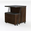 Modern Dark Walnut Wood Metal Upholstered Rolling Entryway Bench 3D Model Left 45 Degree View