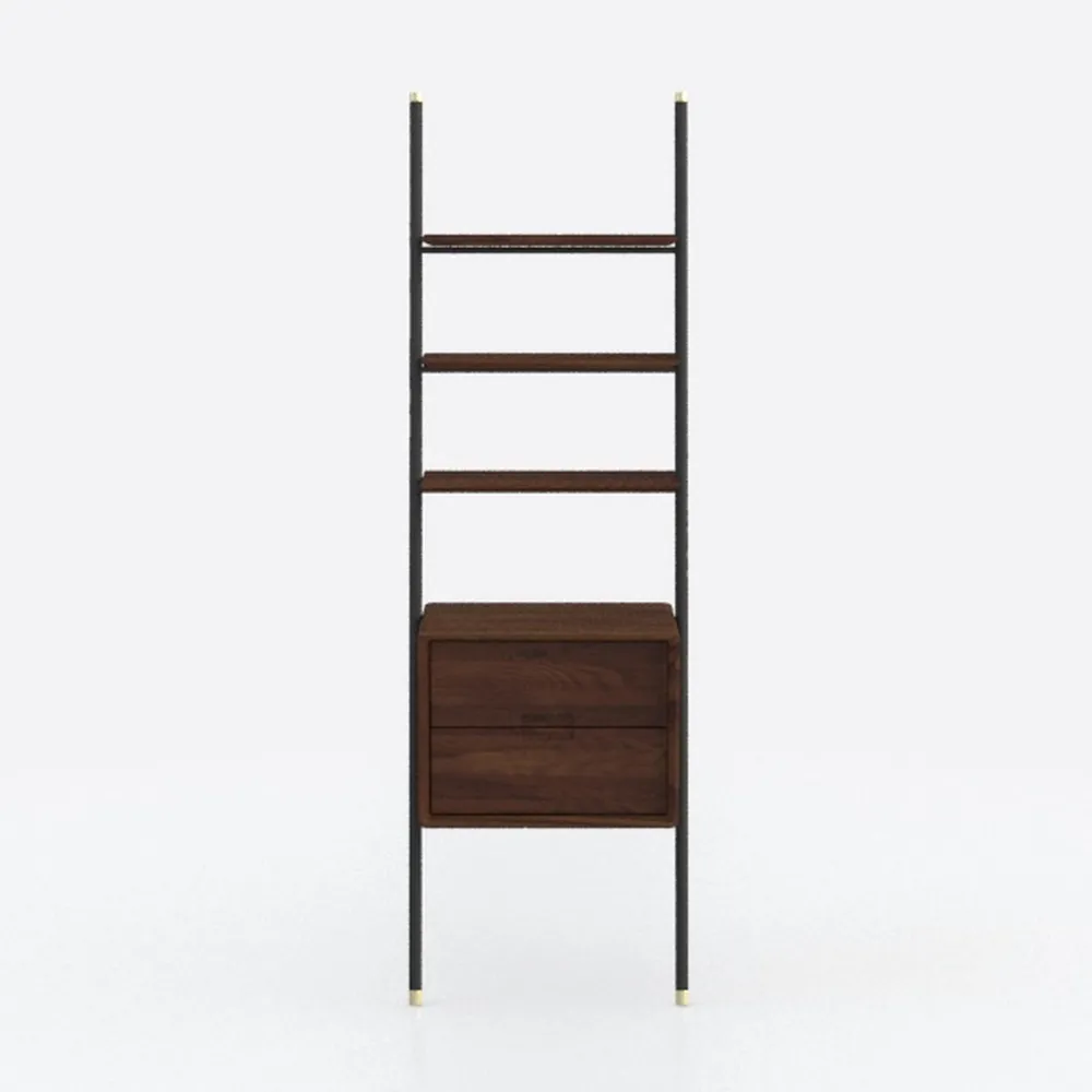 Ladder Bookshelf with Storage Cabinet, Mid Century