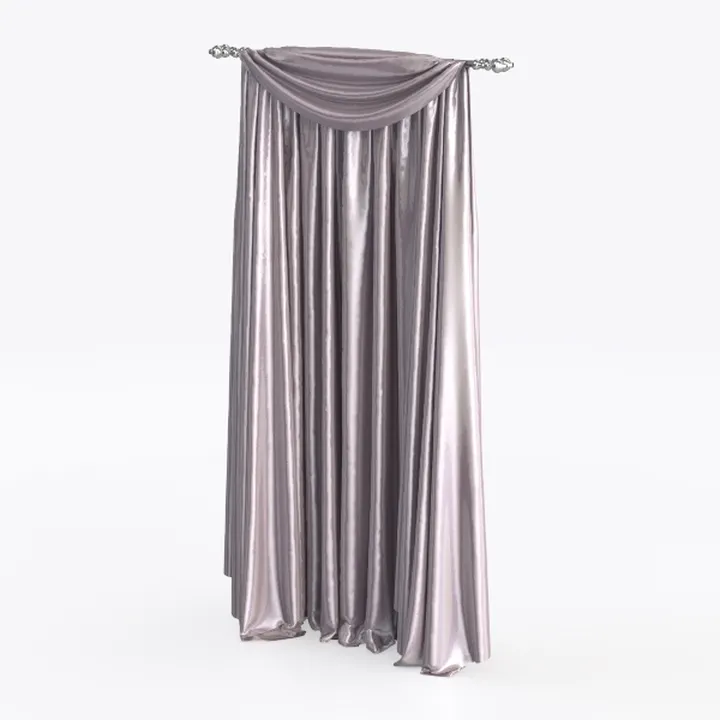 Luxury Satin Fabric Window Curtain with Metal Rod 3D Model