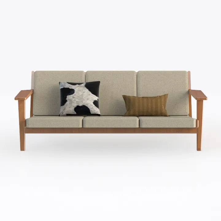 Mid Century Modern Fabric Wood Frame 3 Seater Sofa 3D Model