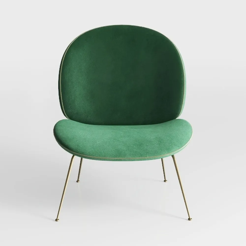 Nordlys Retro Metal and Green Velvet Lounge Chair 