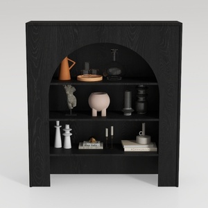 Minimalist Black Solid Wood Open Shelf Cabinet 3D Model