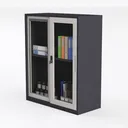 Modern Metal Glass Double Door Office Storage Cabinet 3D Model Left 45 Degree View