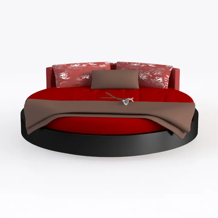 Modern Red Fabric Black Base Round Bed 3D Model