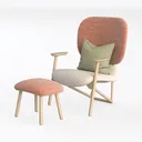 Modern Fabric Wood Armchair with Ottoman 3D Model Left 45 Degree View