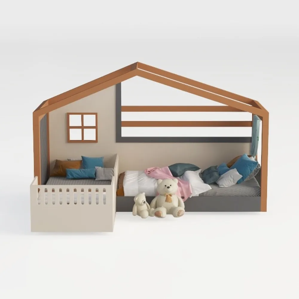 Merax Twin Size Wood House Bed with Roof, Headboar