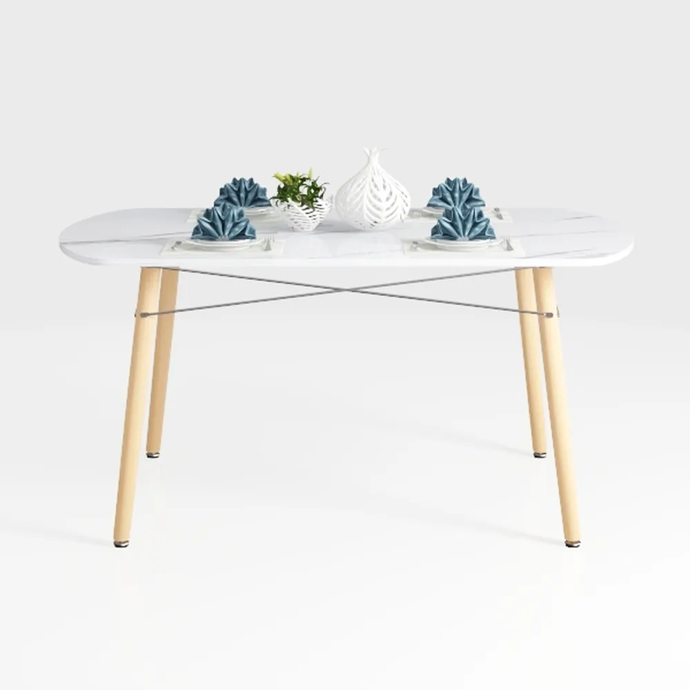 White Wood 36 in. Cross Legs Dining Table Seats 4