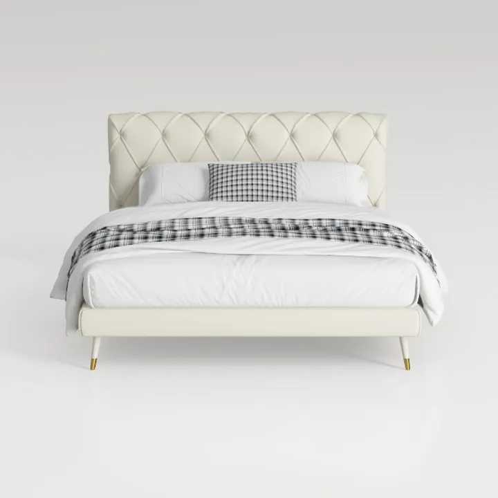 Modern Tufted Leather Upholstered King Bed With Gold Accent Legs 3D Model
