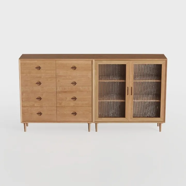 Minimalist Solid Wood Dresser Cabinet with Fluted Glass Doors 3D Model
