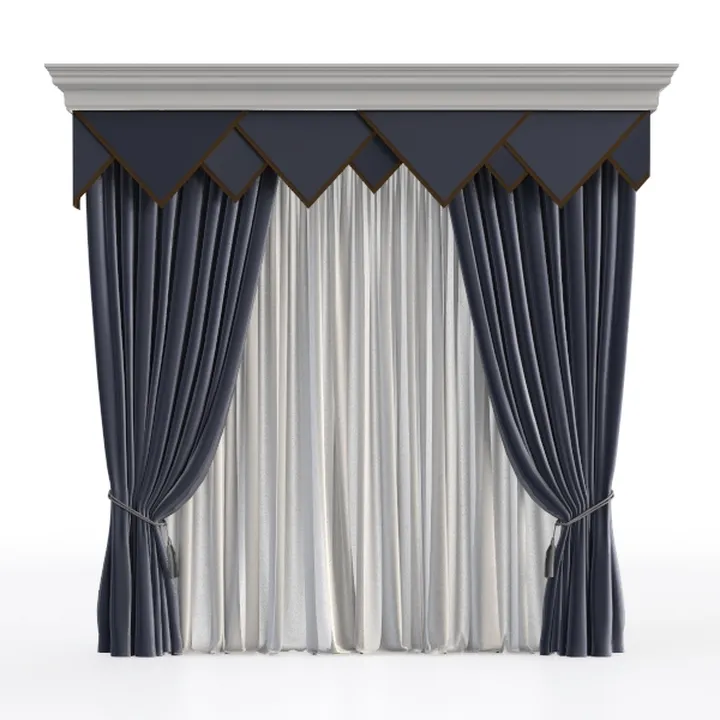 Modern Luxury Navy Blue White Fabric Window Curtain 3D Model