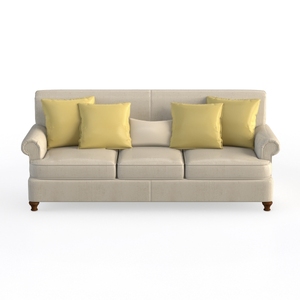Modern Fabric Upholstered 3 Seater Sofa With Decorative Throw Pillows 3D Model
