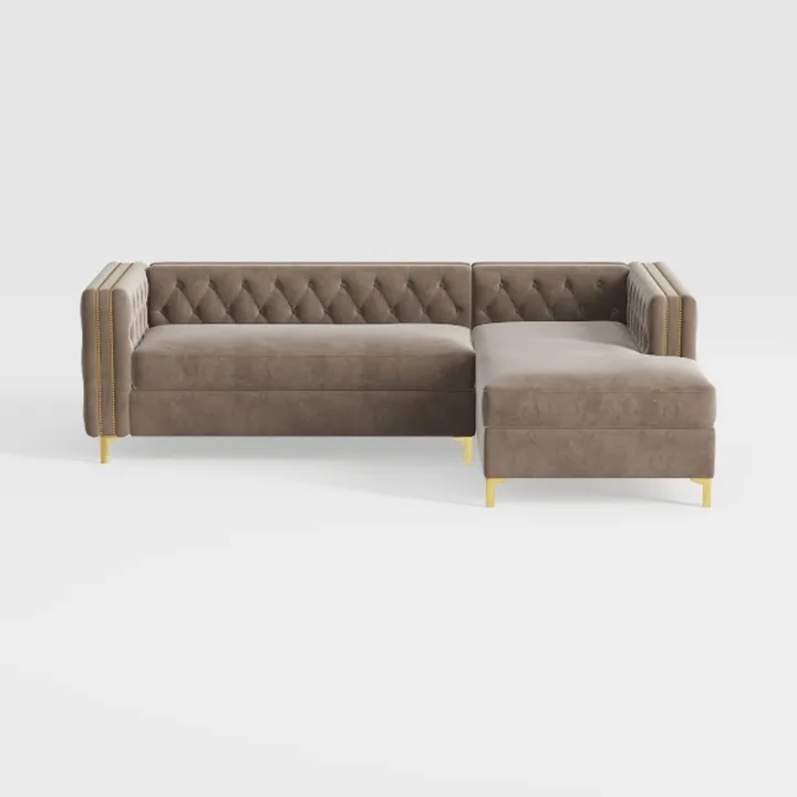 Modern Velvet Tufted Gold Accent L Shaped Sectional Sofa 3D Model