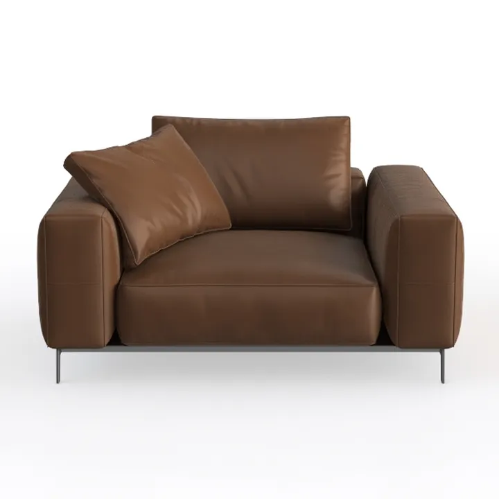 Modern Minimalist Brown Leather Armchair 3D Model