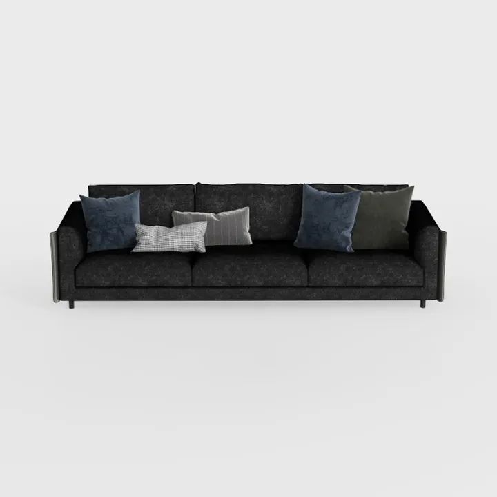 Minimalist Black Fabric Extra Large Sofa With Decorative Throw Pillows 3D Model