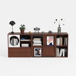 Minimalist Solid Wood Combined Bookshelf Cabinet 3D Model