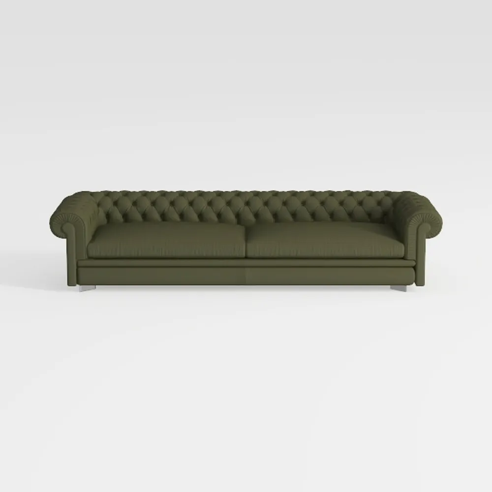 Elegant Leather Sofa Tufted Design Green Four