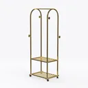 Modern Brass Metal Rolling Clothing Rack With Storage Shelves 3D Model Left 45 Degree View
