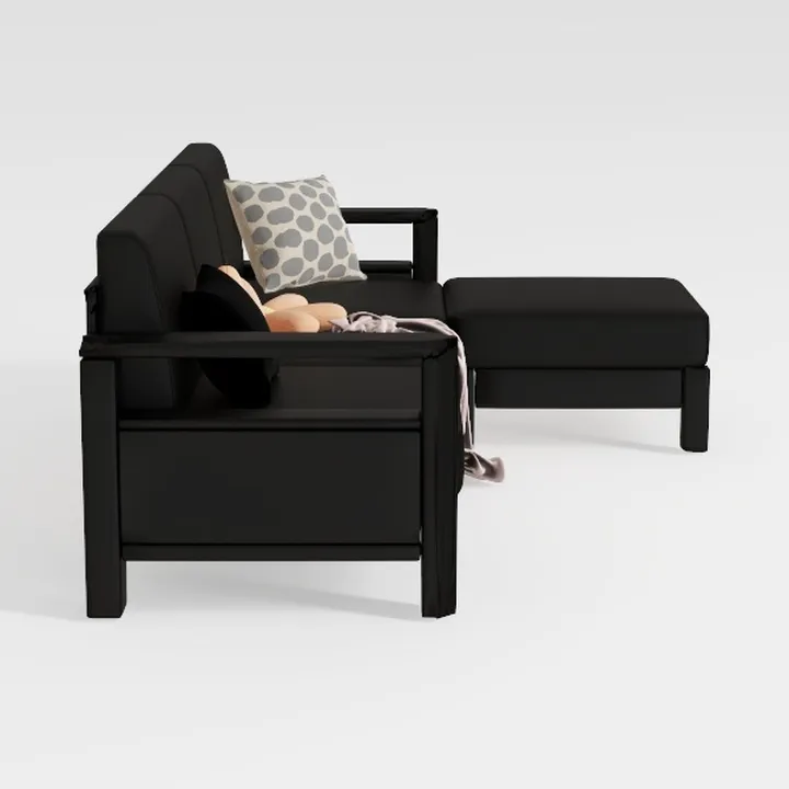 Modern Black Leather L-shaped Sectional Sofa with Ottoman 3D Model