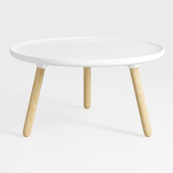 Round Coffee Table Low Table with 3 Solid Wood