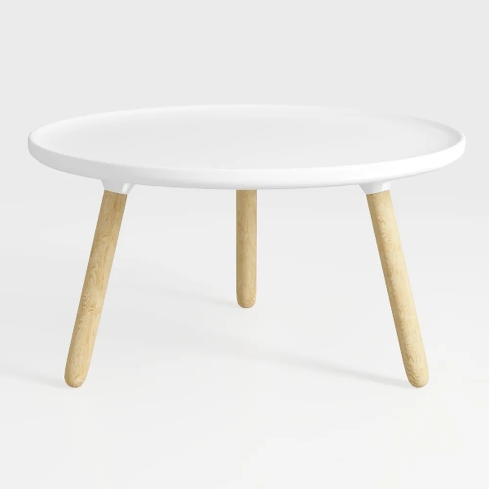 Round Coffee Table Low Table with 3 Solid Wood 