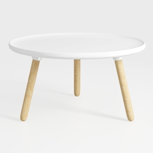 Round Coffee Table Low Table with 3 Solid Wood 