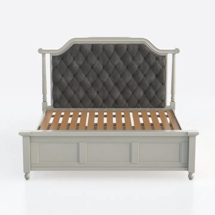Traditional Tufted Velvet Upholstered Solid Wood Bed 3D Model