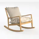 Minimalist Oak Fabric Upholstered Rocking Chair 3D Model Left 45 Degree View