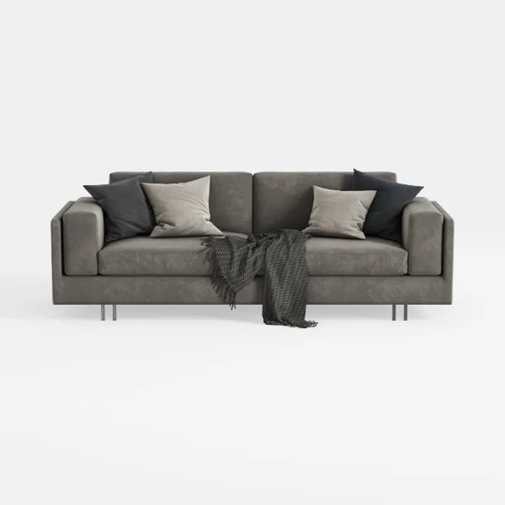 Minimalist Modern Fabric Sofa With Throw Pillows And Blanket 3D Model