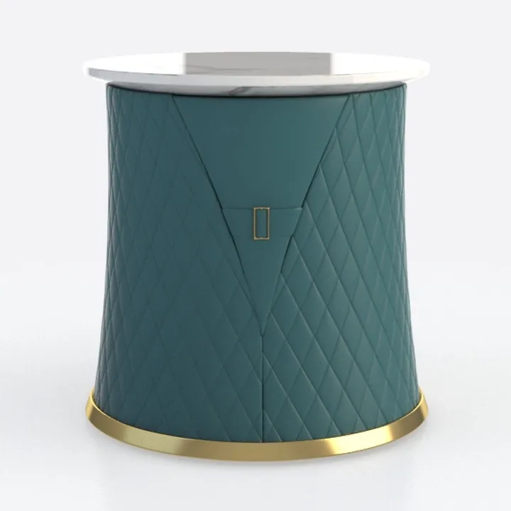 Luxury Quilted Velvet Marble Top Round Side Table 3D Model