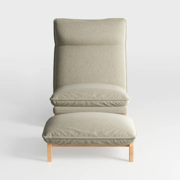 Minimalist Fabric Wood Lounge Chair with Ottoman 3D Model