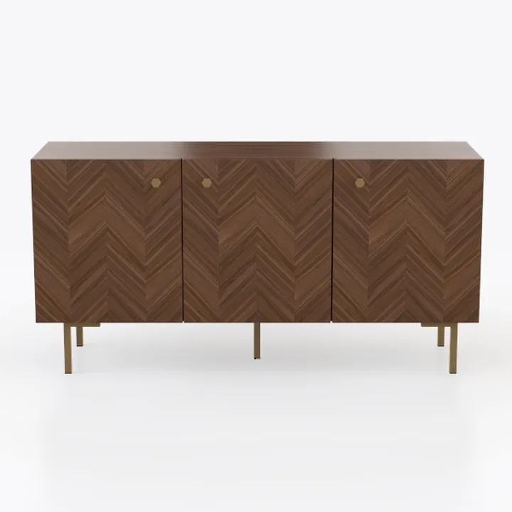 Modern Chevron Walnut Brass Metal Sideboard Cabinet 3D Model